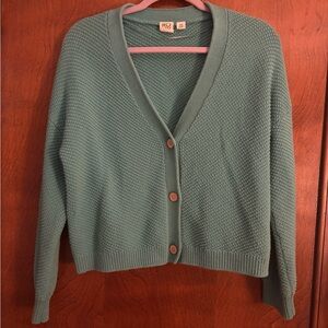 Roxy Cropped Teal Cardigan Sweater Size M